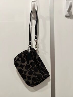 Coach Black Signature C Wristlet with Leather Strap